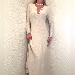 Free People BEACH Maxi Dress Button Neckline Long Sleeve, Cream, size SMALL.